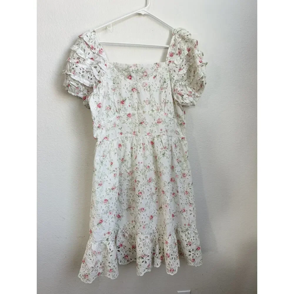 LoveShackFancy x Target Women's Clementine Floral Eyelet Short Dress Sz 12 - Picture 8 of 9